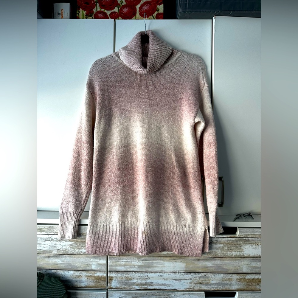 🌸 Chaps Pink Cream Ombre Turtleneck Tunic Sweater Size Small